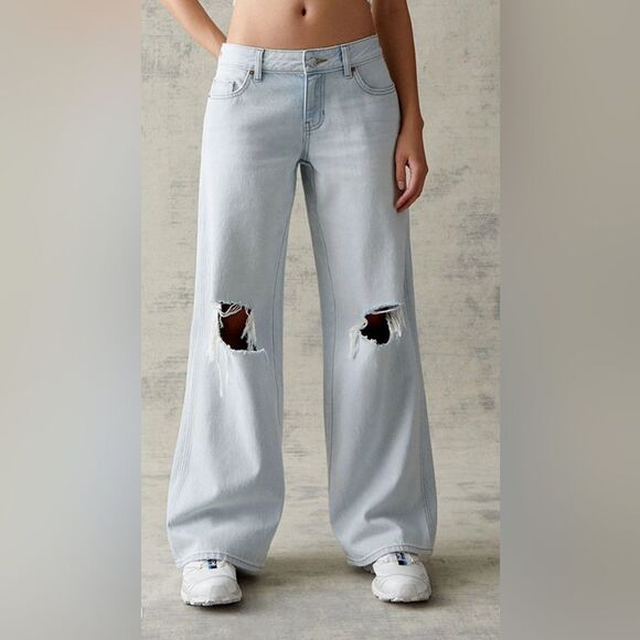 PacSun Denim - Pacsun Eco Light Blue Ripped Low Rise Baggy Jeans NWT